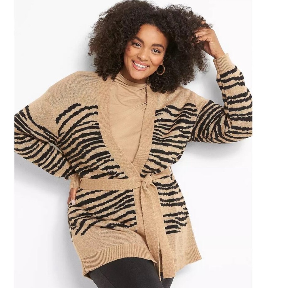 Lane Bryant Black and Tan Animal Print Cardigan